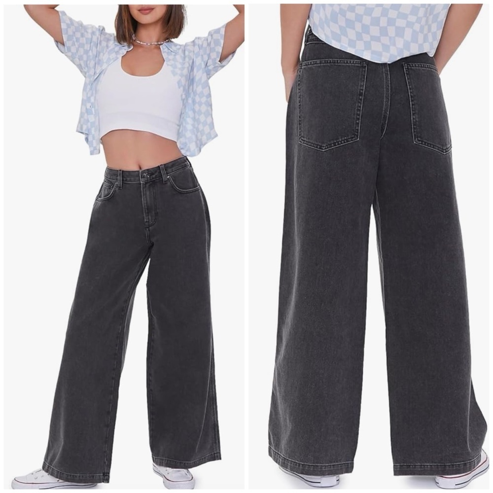 NWOT Forever 21 Dark Gray Wash High-Waisted Wide Leg Jeans
